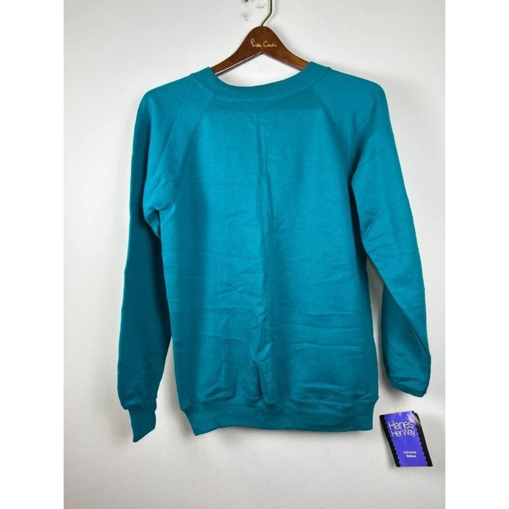 Vintage 90s Hanes Her Way Blank Sweatshirt Teal Green Medium NOS Deadstock USA